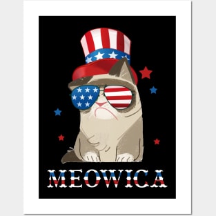 Cat 4th of July T shirt Meowica Merica Men USA American Flag Tank Top Posters and Art